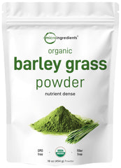 Micro Ingredients Organic Barley Grass Powder bottle on counter for daily greens boost