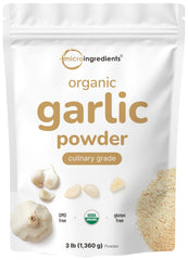 Micro Ingredients Organic Garlic Powder 3 lb bulk bottle for versatile meats and veggies.