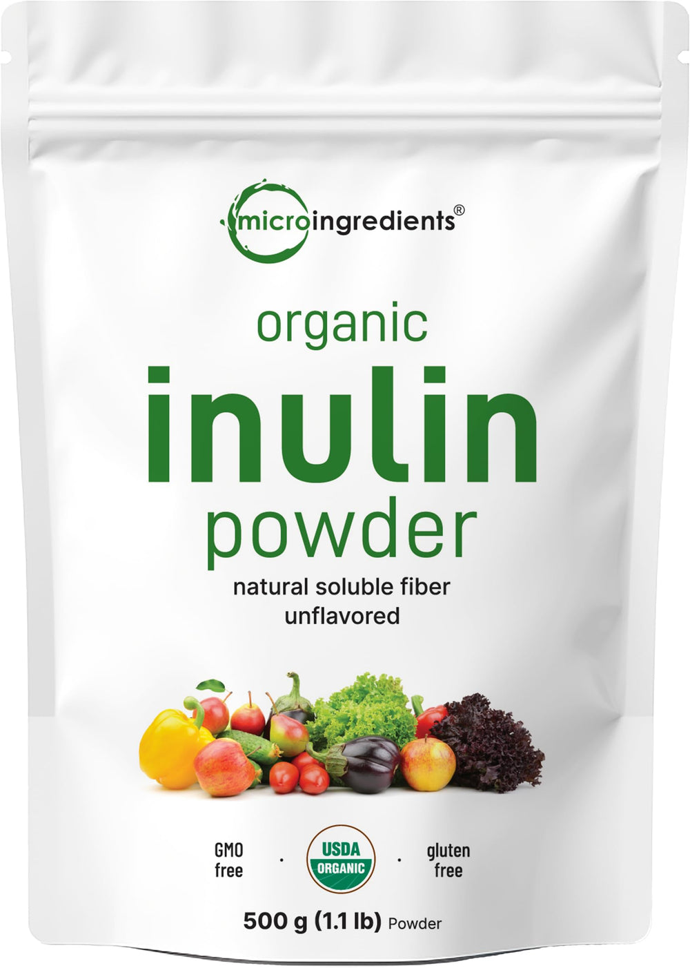 Micro Ingredients Organic Inulin FOS Powder in 1.1 lb bag for easy fiber boost