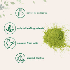 Micro Ingredients organic moringa leaf powder label closeup confirms purity.