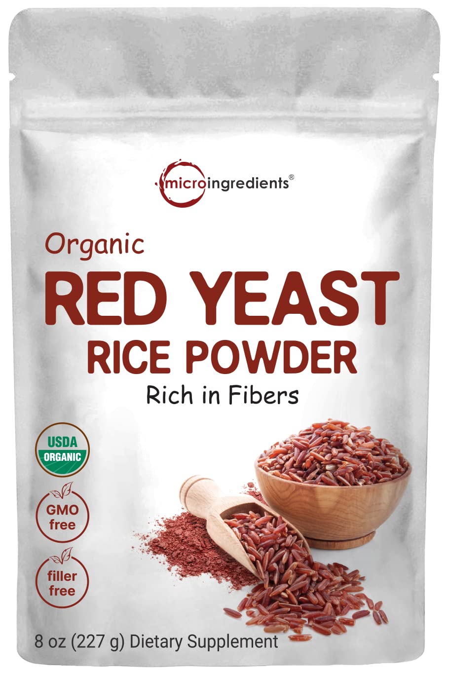 Micro Ingredients red yeast rice powder front-jar view for daily use