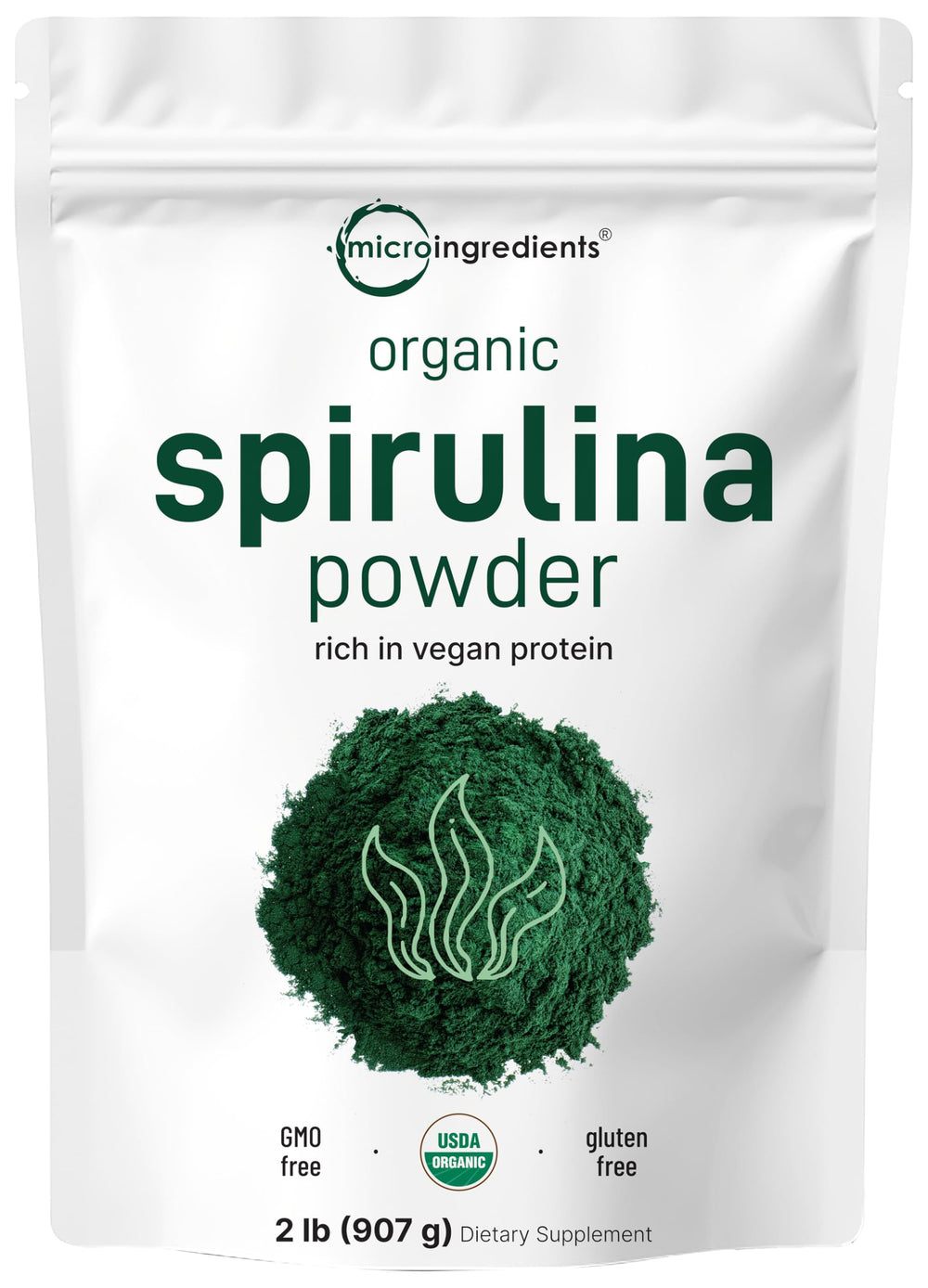 Micro Ingredients spirulina powder bulk 2lb pack boosts vegan protein in shakes