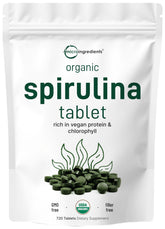 Micro Ingredients Organic Spirulina tablets bottle with 720-count packaging for vegan protein