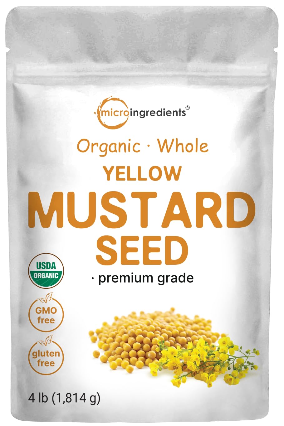 Micro Ingredients organic whole yellow mustard seeds in bulk, ideal for sauces and pickling.