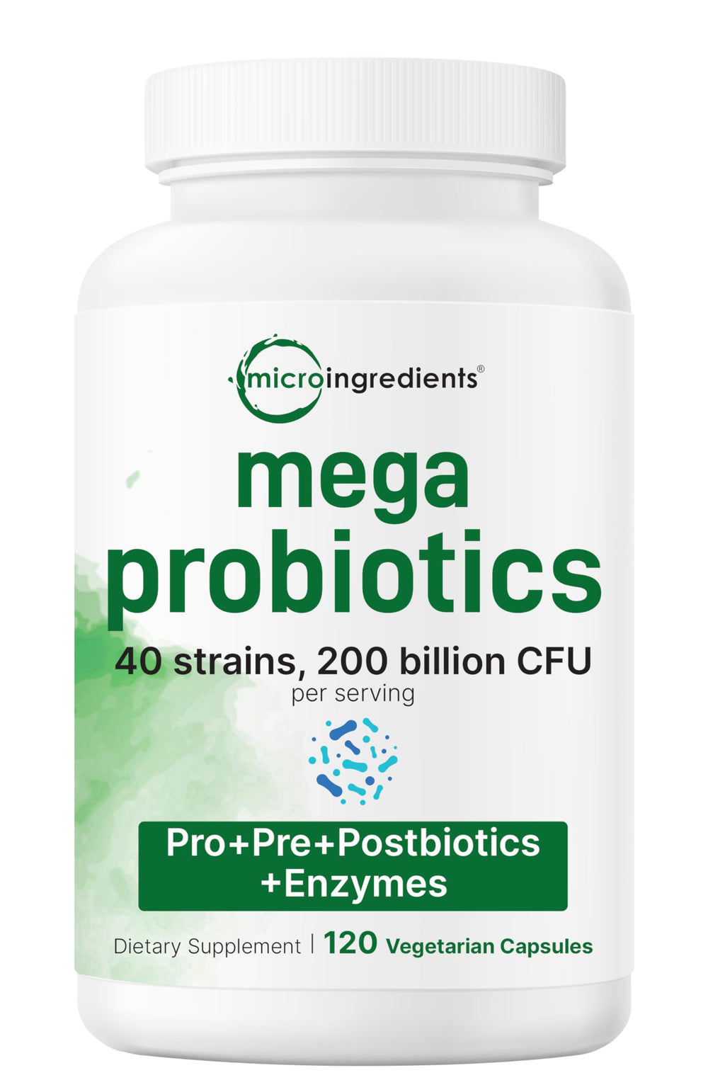 Micro Ingredients Probiotics bottle showing 200B CFU for gut balance and daily wellness.