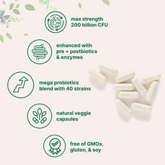 Micro Ingredients Probiotics 40 strains label highlights diverse gut support.