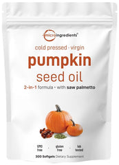 Micro Ingredients pumpkin seed oil softgels bottle highlighting essential fatty acids for daily wellness.