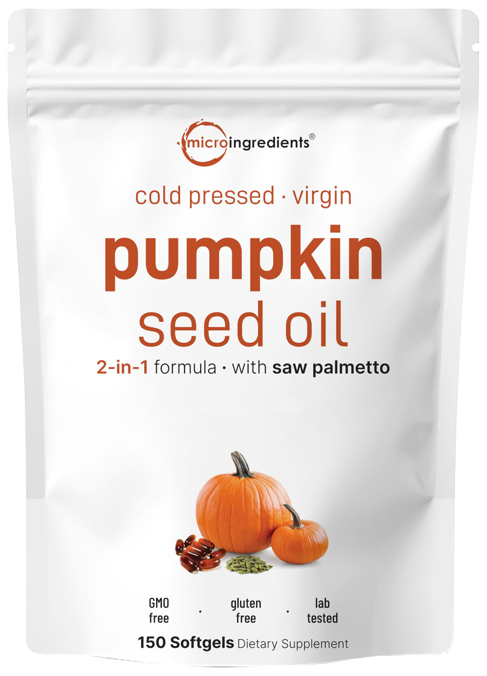 Micro Ingredients pumpkin seed oil softgels on white background for daily use