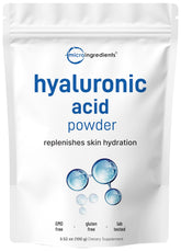 Micro Ingredients Pure Hyaluronic Acid Serum Powder bottle for long-lasting skin hydration and antioxidant support.