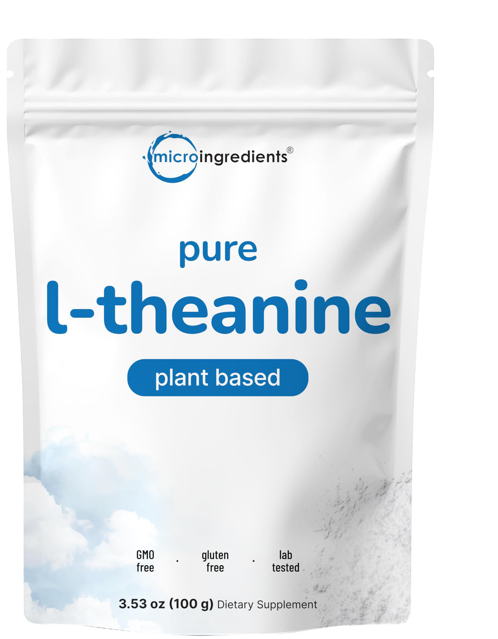 Micro Ingredients Pure L-Theanine Powder 100g packaging, filler-free for clean daily use