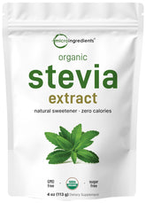 Micro Ingredients Pure Organic Stevia Powder bottle, zero calories for everyday sweetening.