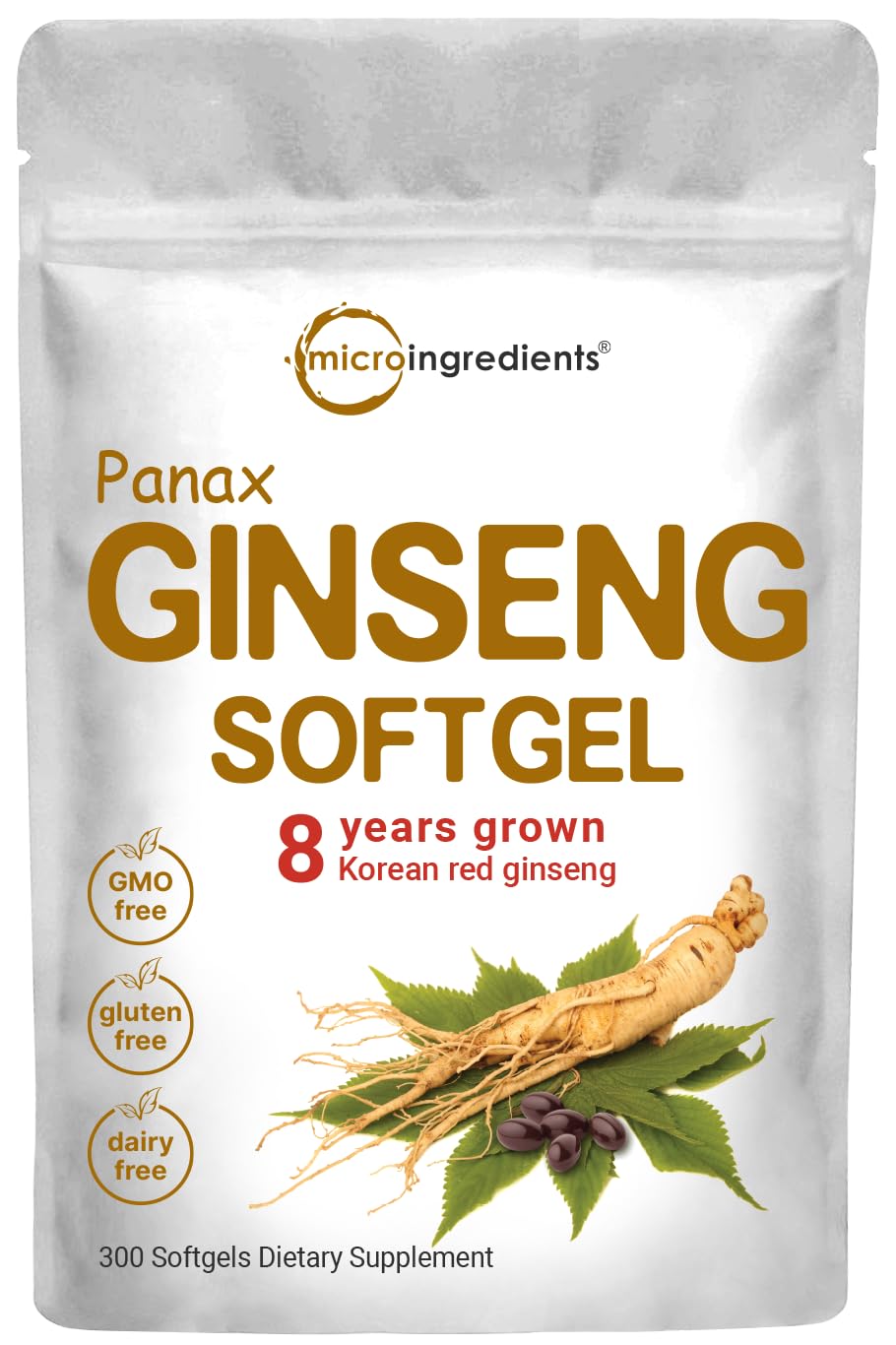 Micro Ingredients Red Panax Ginseng softgels bottle top for daily energy support.