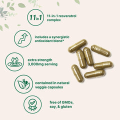 Label highlights the 11-in-1 blend with NAD+, quercetin, and moringa.