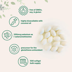 Close-up of Micro Ingredients coconut oil-infused selenium softgels for better absorption