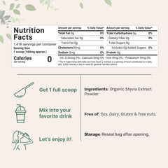 Micro Ingredients Stevia Green Leaf Reb-A powder highlighting organic origin and purity
