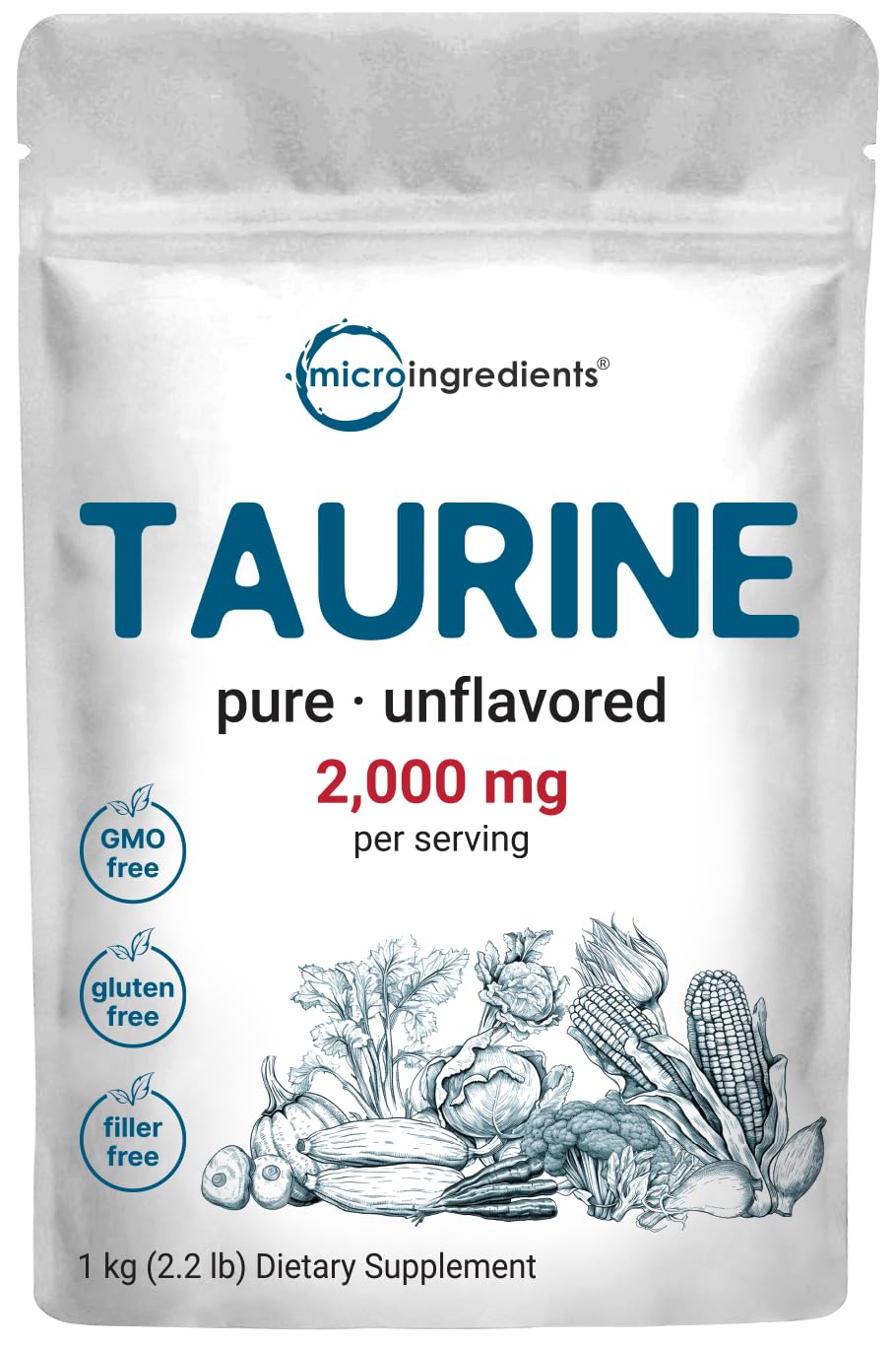 Micro Ingredients Taurine Powder pouch ready to mix into drinks for flexible energy support.