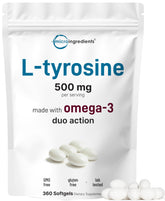 Micro Ingredients L-Tyrosine with Omega-3 softgels bottle supports daily brain and mood balance.