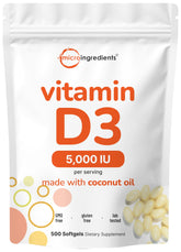 Micro Ingredients Vitamin D3 bottle front highlights 5000 IU for bone and immune support