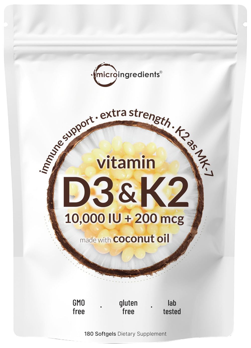 Micro Ingredients vitamin D3 + K2 bottle front with clear label