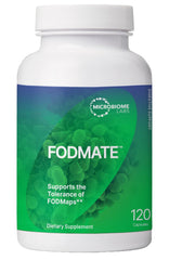 Microbiome Labs FODMATE bottle front showing digestive enzyme formula for daily support.