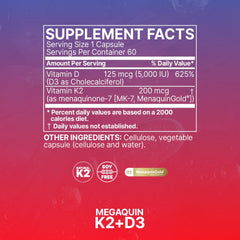 MegQuin D3 K2 dosage pack with clear daily serving information