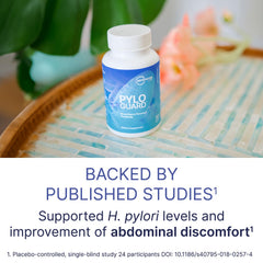 PyloGuard bottle back view showcases dosage guidelines for ages nine and up.