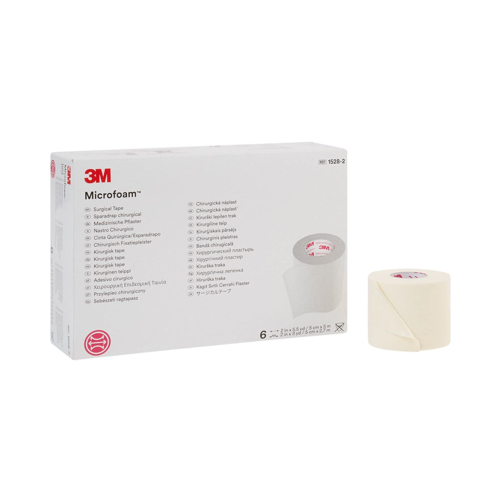 3M Microfoam Surgical Tape white, water-resistant and secure for dressings.