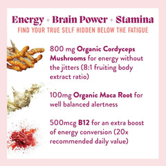 Microjoy Motivate bottle label highlights cordyceps and maca for natural energy