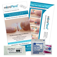 MicroMend emergency closure kit with XS/SM devices for stitch-free wound repair.