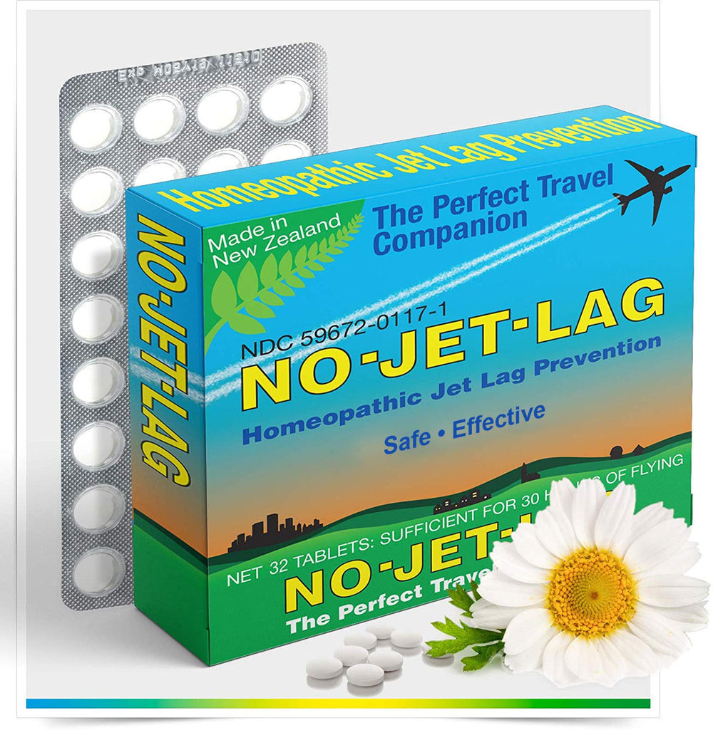Miers No Jet Lag packshot with 32 chewables for travel relief.