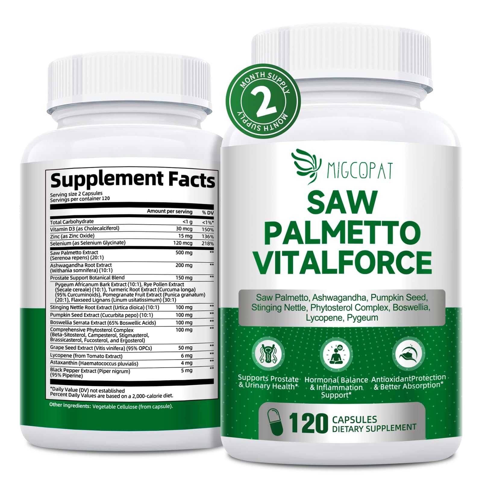 Migcopat 23-in-1 saw palmetto bottle for daily prostate support and urinary comfort