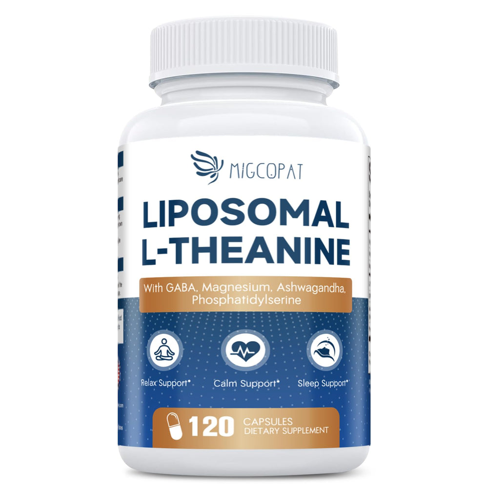 Migcopat Liposomal L-Theanine bottle for daily calm and focus