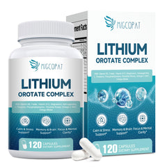 Migcopat Lithium Orotate Complex bottle highlighting vegan brain health formula