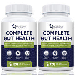 Migcopat Probiotics bottle front showing 80B CFU synbiotic for daily digestive support