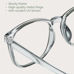 MIGSIR blue light glasses rectangle frame closeup, sleek design with protective coating.
