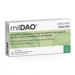 milDAO DAO enzyme tablets in a foil pouch highlight stability for daily use