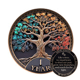 MilestoneMint 1 Year Sobriety Coin with Tree of Life engraving for renewal symbol