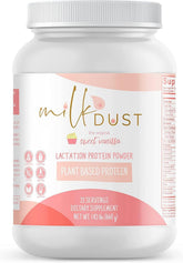 MILK DUST lactation vanilla powder in a shaker for a nutritious shake
