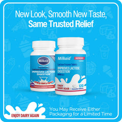 Milkaid raspberry-flavored chewables support lactose digestion.