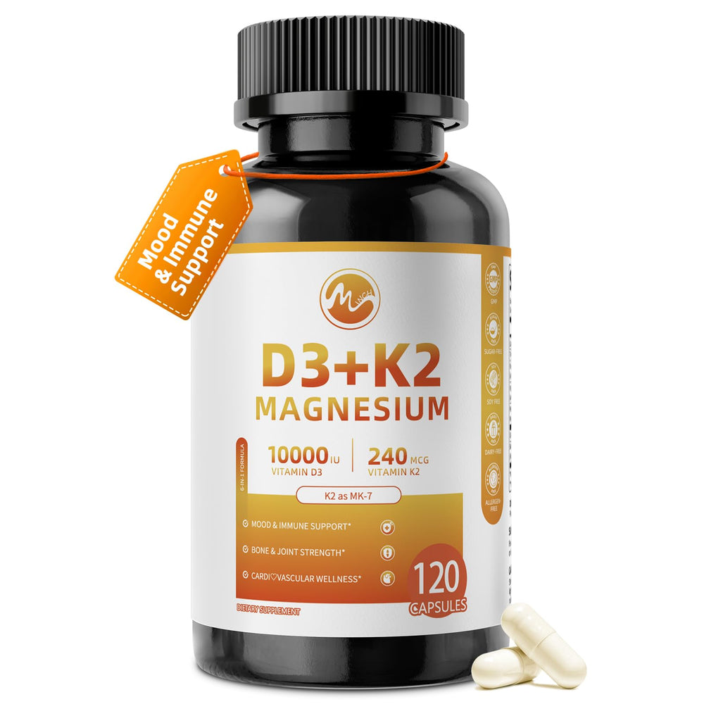 M inch Vitamin D3 K2 bottle with magnesium supports bone health potential.