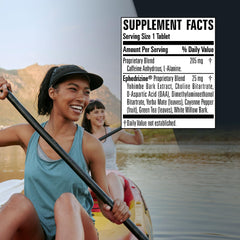 Mini Thin bottle label highlights caffeine and ephedrizine blend for energy.