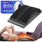 MINOLL back stretcher with arch levels for personalized lumbar relief at home.