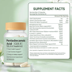 Minyang Pentadecanoic Acid Capsules close-up highlighting easy-to-swallow vegan capsule.