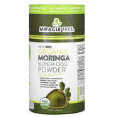 Miracle Tree Moringa powder jar highlighting premium organic powder for daily nutrition.