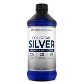 Miracles of Health colloidal silver bottle front highlights 16 oz size for reliable immune support.