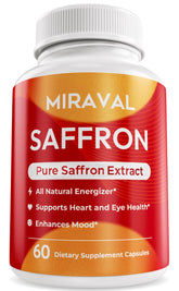 Miraval saffron bottle close-up showing capsules for daily balance.