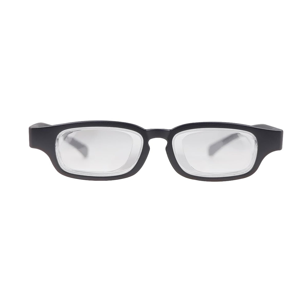 MIRYEA Flex Focal glasses close-up showing dial-adjustable focus for comfortable reading