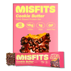Misfits Speculoos vegan protein bar on a breakfast plate, protein-rich start to the day.