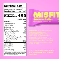 Misfits vegan protein bar caramel layer atop fudgy center for a decadent energy-boosting bite.