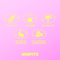 Misfits vegan bar highlights low sugar and fiber for steady energy throughout the day.